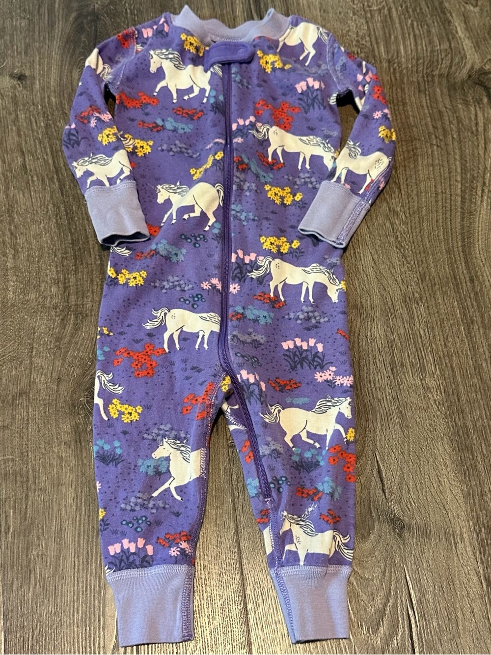 Hanna Andersson Purple Unicorn Print One-Piece Bodysuit